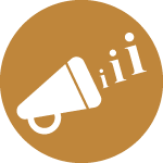 Feld in Kreisform mit einem Megaphon in der Bildmitte zum Verlinken auf weiterführende Informationen